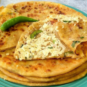 Paneer Stuffed Paratha With Curd