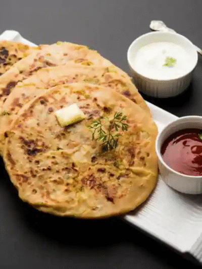 Whole Wheat Aloo Pyaj Paratha With Curd